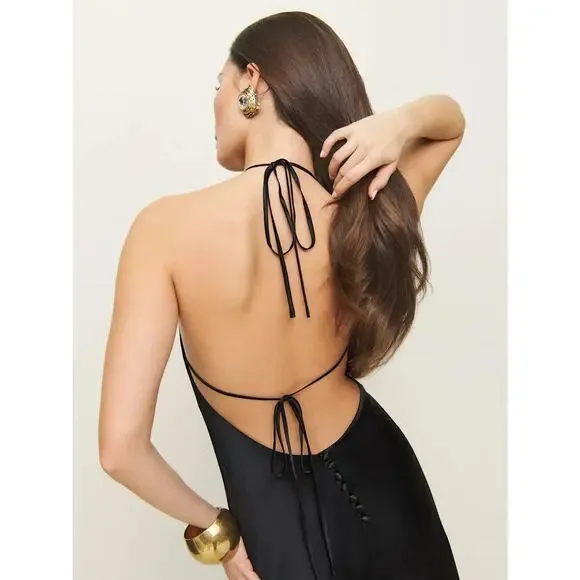 Reformation Jeany Silk Dress Black - Picture 6 of 12